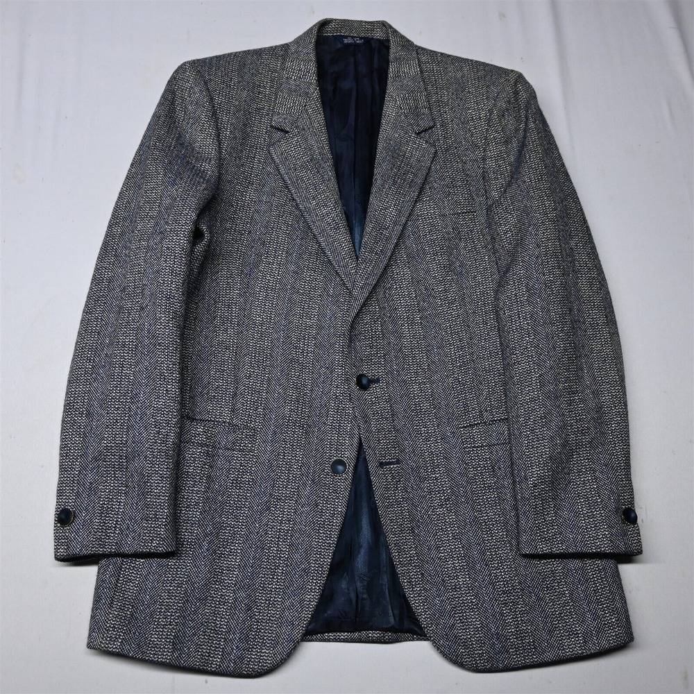 Vtg Le Baron 42l Blue Tweed Marble Button Mens Blazer Jacket Sport Coat